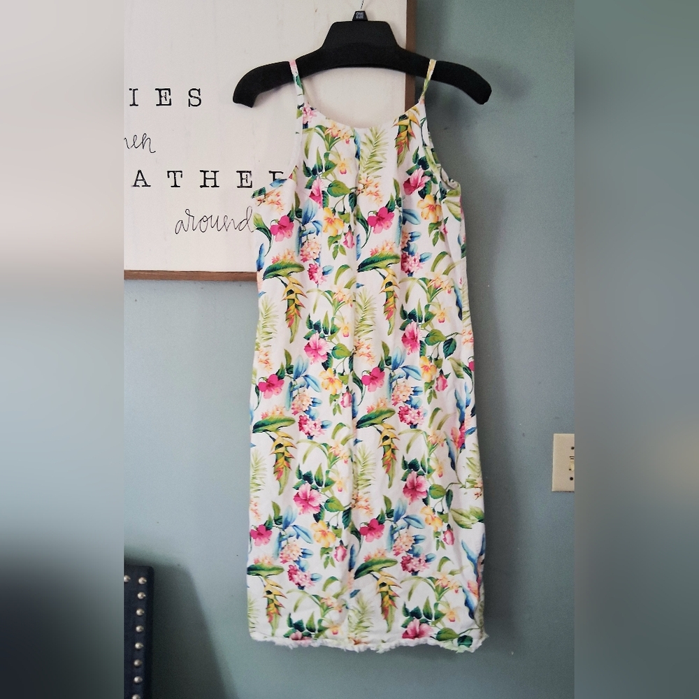 Tommy Bahama Tropical Floral Zip & Fray Sleeveless Sundress Womens 14 Dress